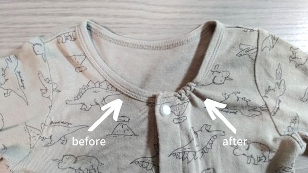 子供服肌着の簡単な襟ぐり詰めbefore/after比較画像